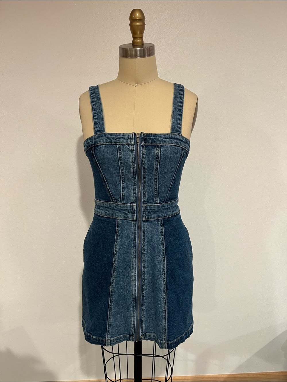 wild fable Dark Blue Denim Zip-Front Mini Dress